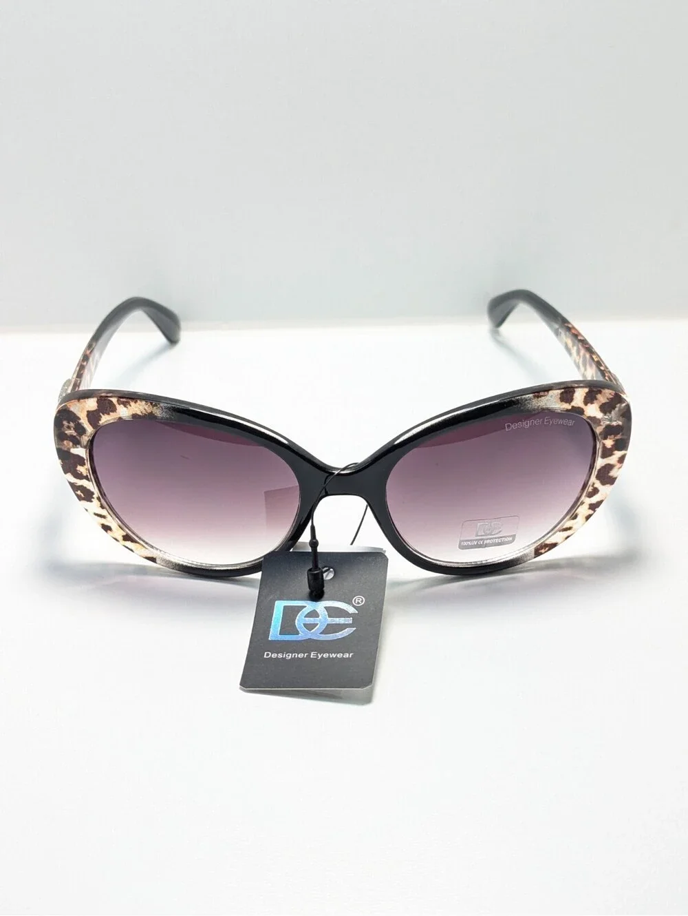 Design Eyewear 737 Purple Gradient UV Leopard Print Cat Eye Women's Sunglasses
